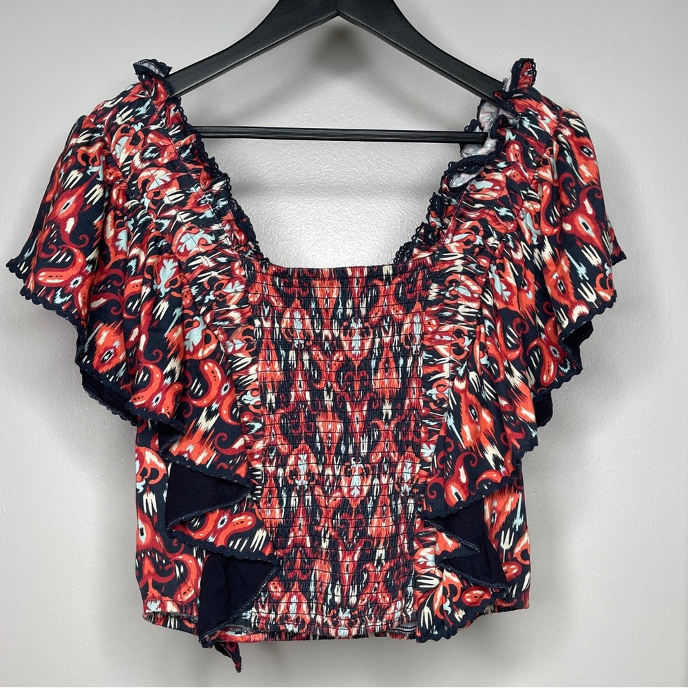 Anthropologie Let me be Women’s Smocked Ruffle Blouse Size Small